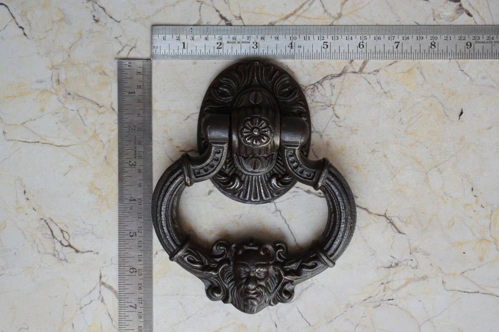 Vintage Cast Iron Victorian Face antique Door Knocker Handle Knob Pull Ring