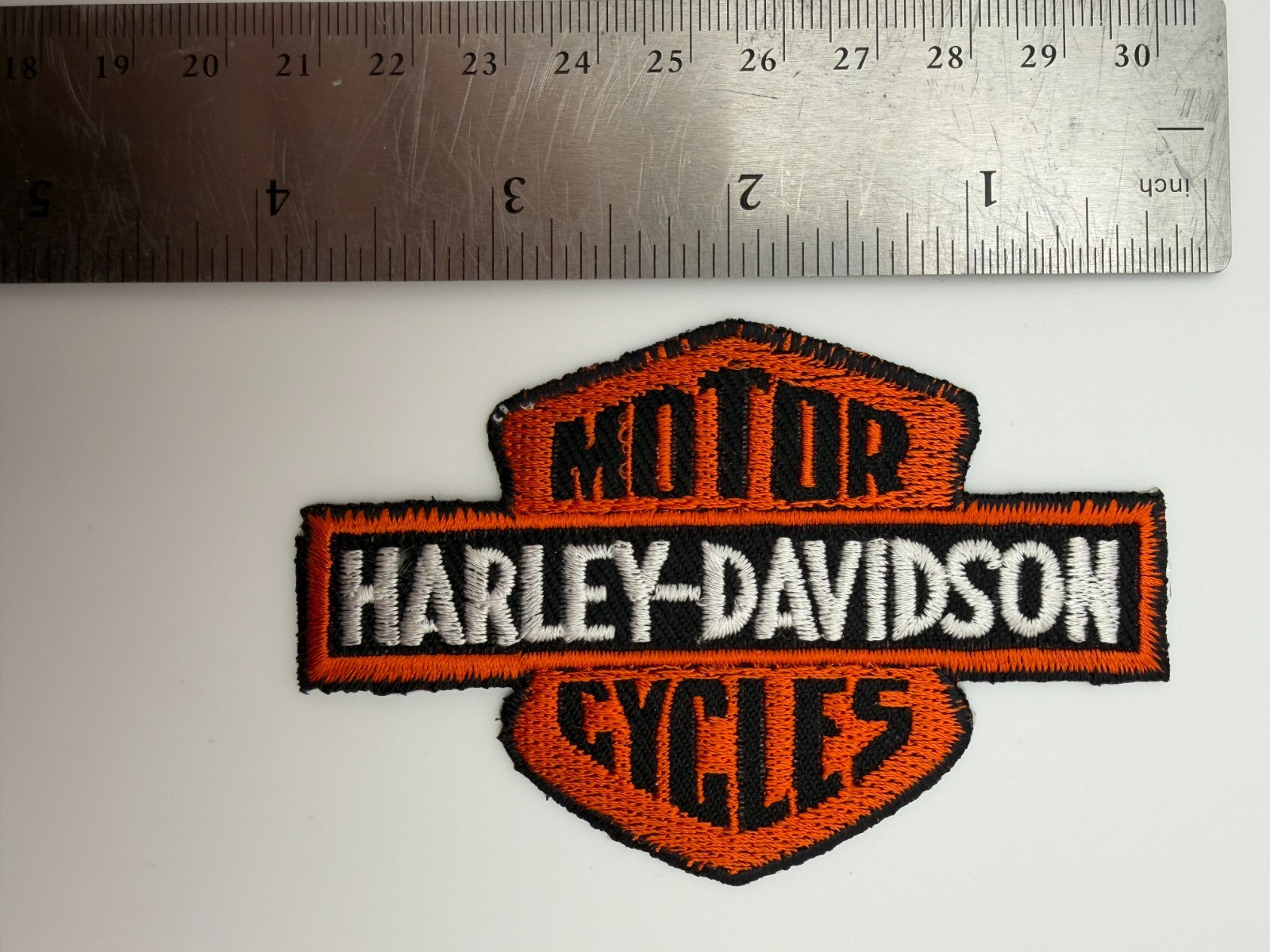 Harley-Davidson Motor Cycles Biker Patch Name Orange Iron On (*CONDITION ISSUES)