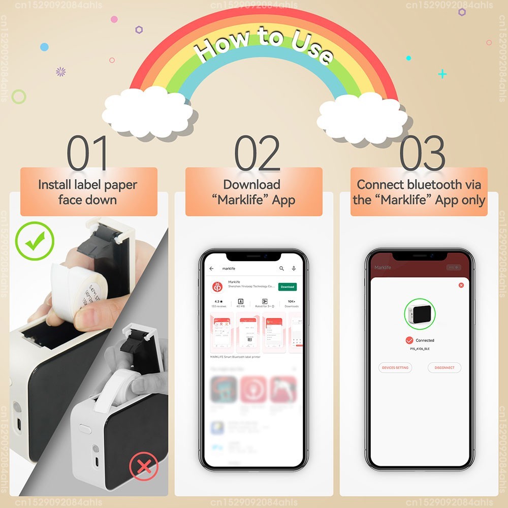 Marklife P15 Bluetooth Thermal Label Printer Mini Inkless Label Maker