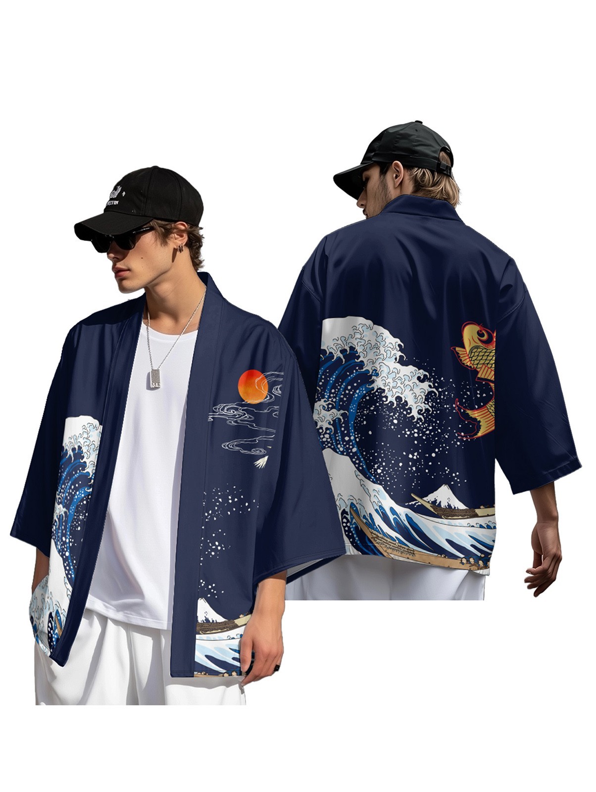 Niepce Japanese Graphic Kimono Cardigan Shirt with Lightweight Streetwear Shorts