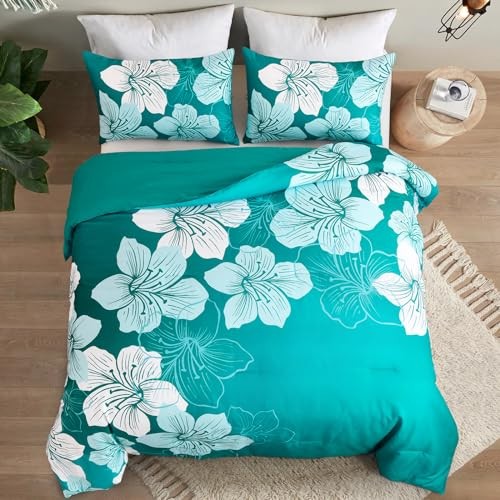Comforter Set Bedding Floral Comforter Sets - Soft Queen Gradient Teal