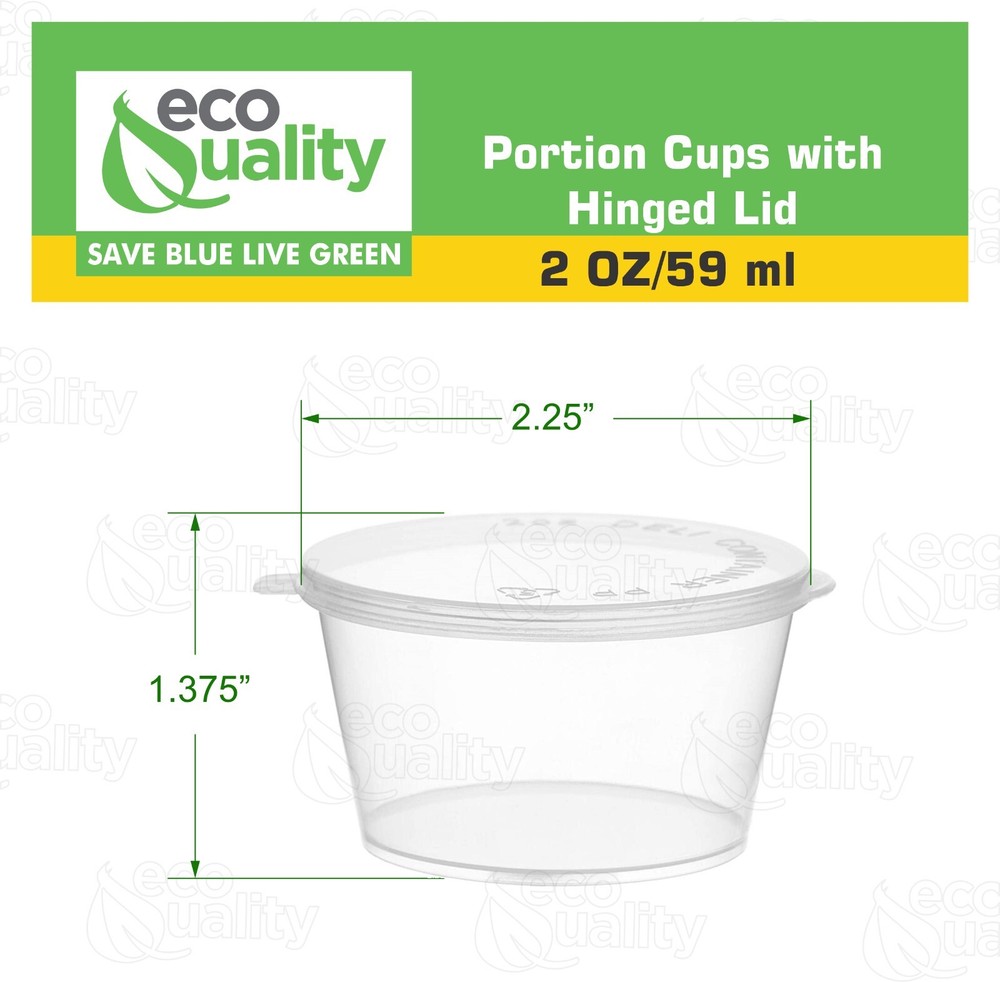2oz Clear Portion Plastic Cup Hinged Lid Leak Proof Disposable Container 50pcs