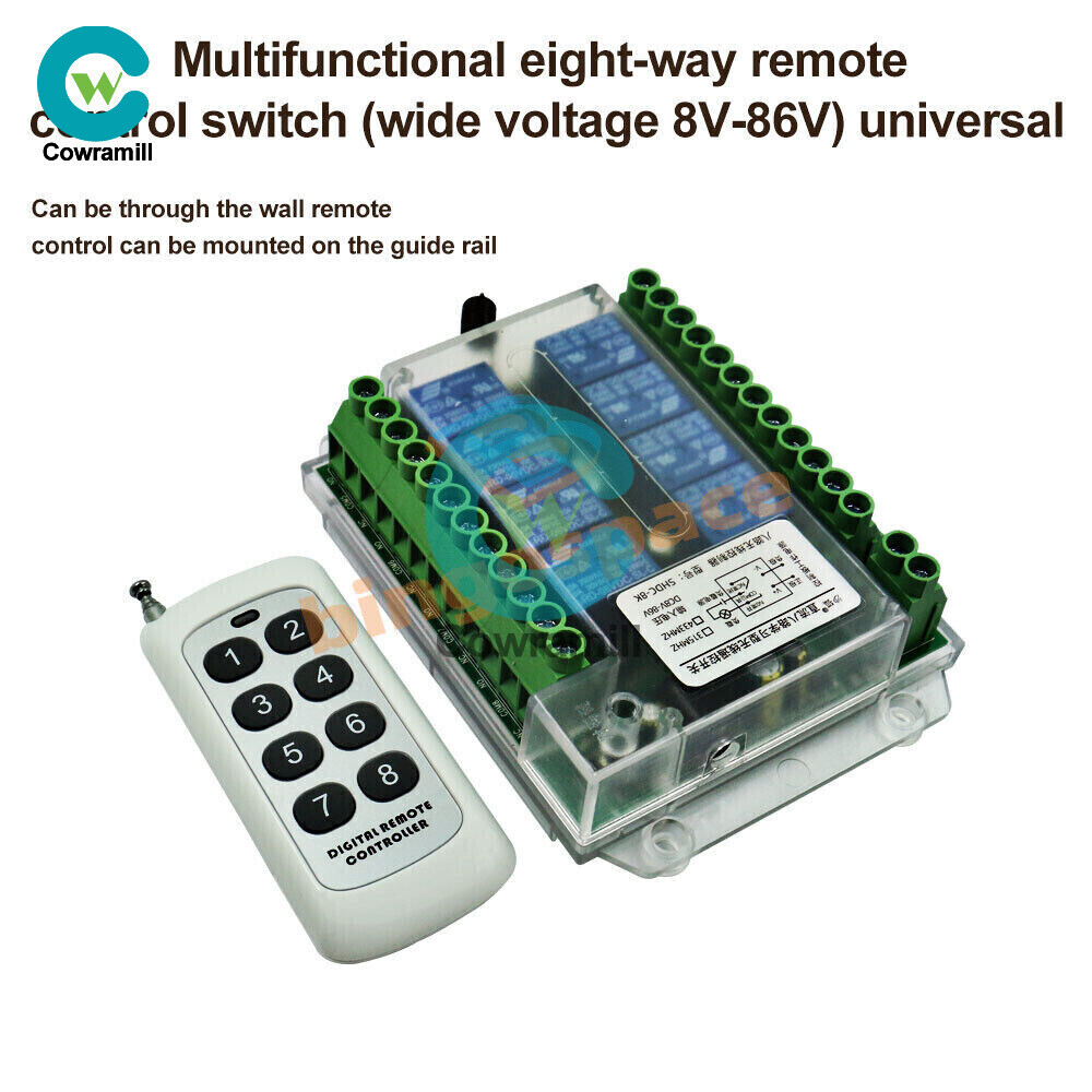 8 Channel Wireless RF Remote Control Switch Relay Module DC8-86V / AC110-275V