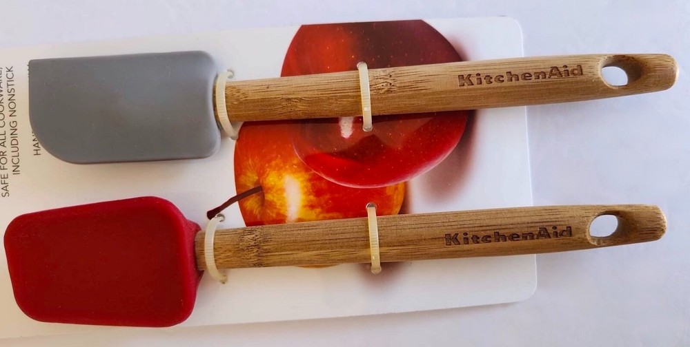 KitchenAid Small Spatula Set 2 Pc Bamboo Red & Gray 8" NEW