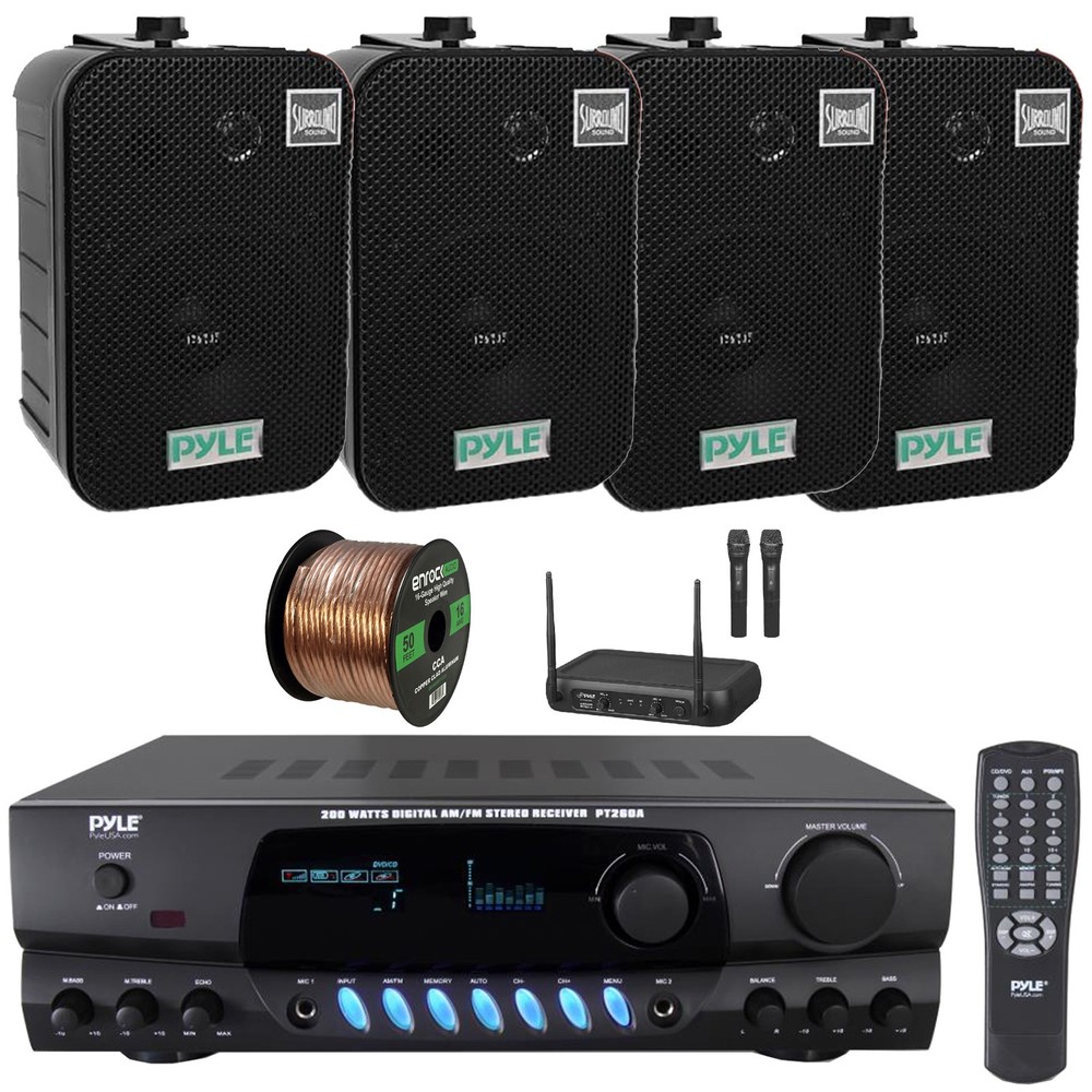 Pyle PT260A Display Screen 200W Receiver, 4x 5.25" 400W Max Speakers, Mic System
