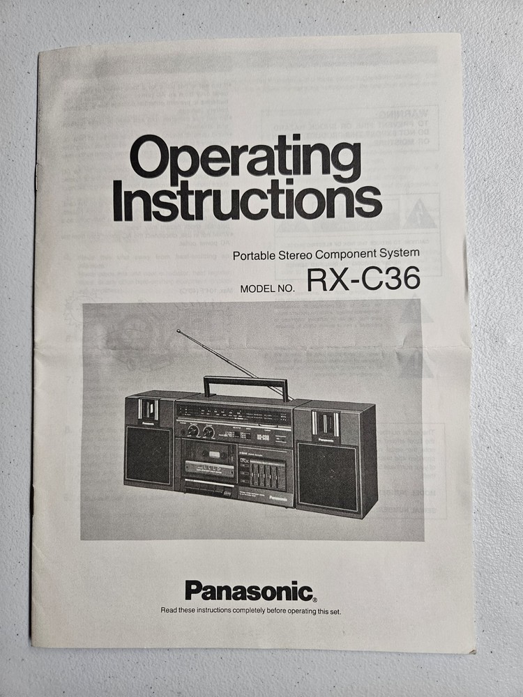 Panasonic RX-C36 Replacement Manual Operating Instructions Booklet