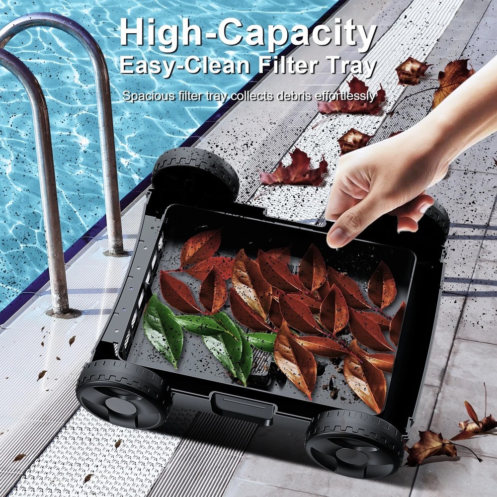 Automatic Pool Vacuum - 180 Min Runtime Robotic Pool Cleaner with Top Handle & F