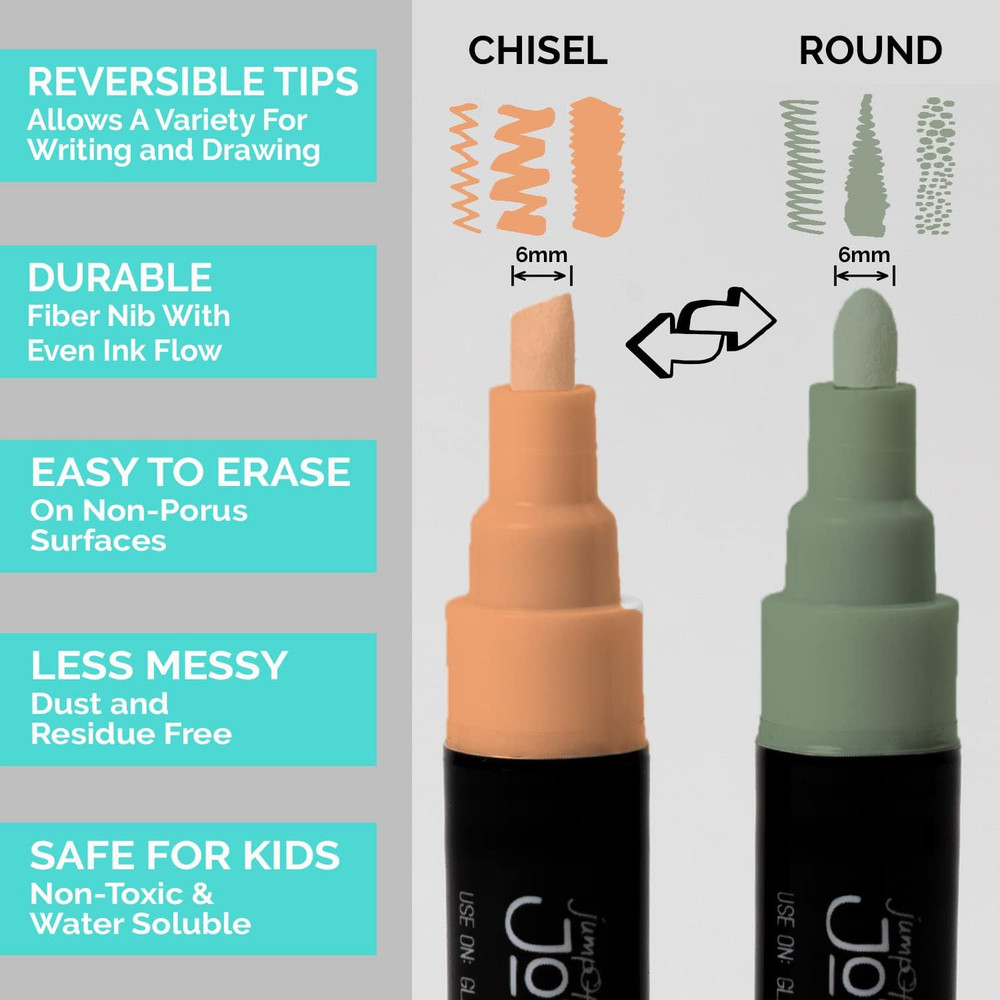 Liquid Chalk Markers By Jumpoff Jo, Reversible Chisel and Round Tip, 18 Count