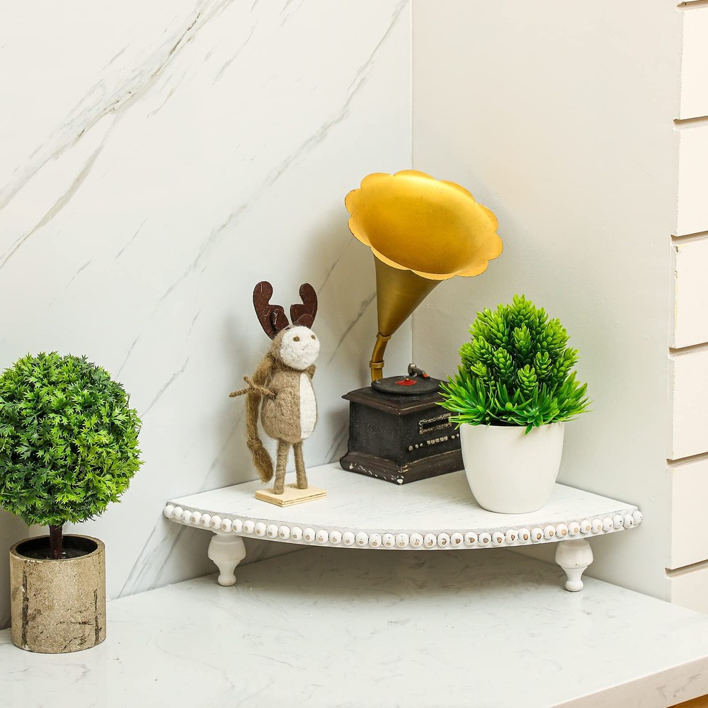 Wood Corner Counter Shelf Corner Riser for Kitchen Counter White Wash Rustic ...