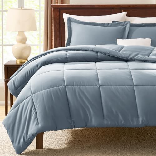 Size Comforter Set - Comforter Size, 3 Pieces Box Stitched Queen Grayish Blue