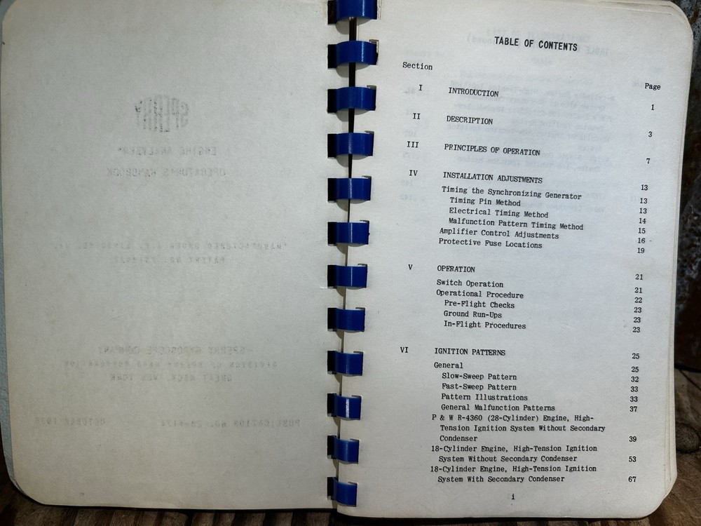 1955 Sperry Engine Analyzer Operator's Handbook Airplane Piston Engine
