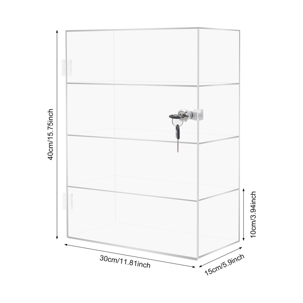 Acrylic Display Case Countertop Clear Box Artifacts Shelves Showcase with Lock