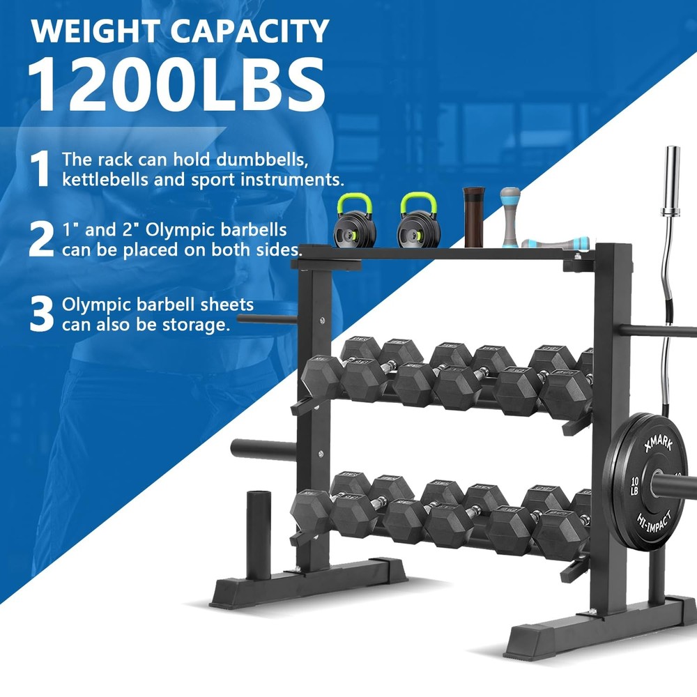 Adjustable Dumbbell Rack, Dumbbell Set with Storage Rack for Kettlebells, Wei...