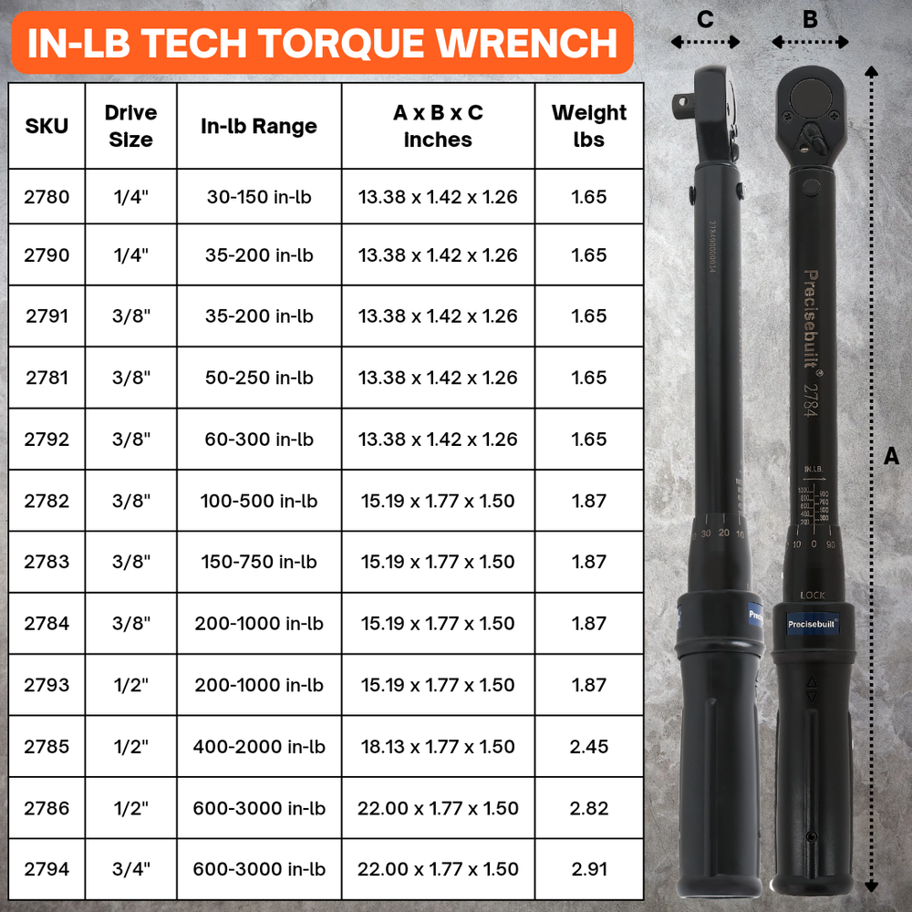 Precisebuilt 3/8" Drive 35-200 in-lb Click Tech Torque Wrench