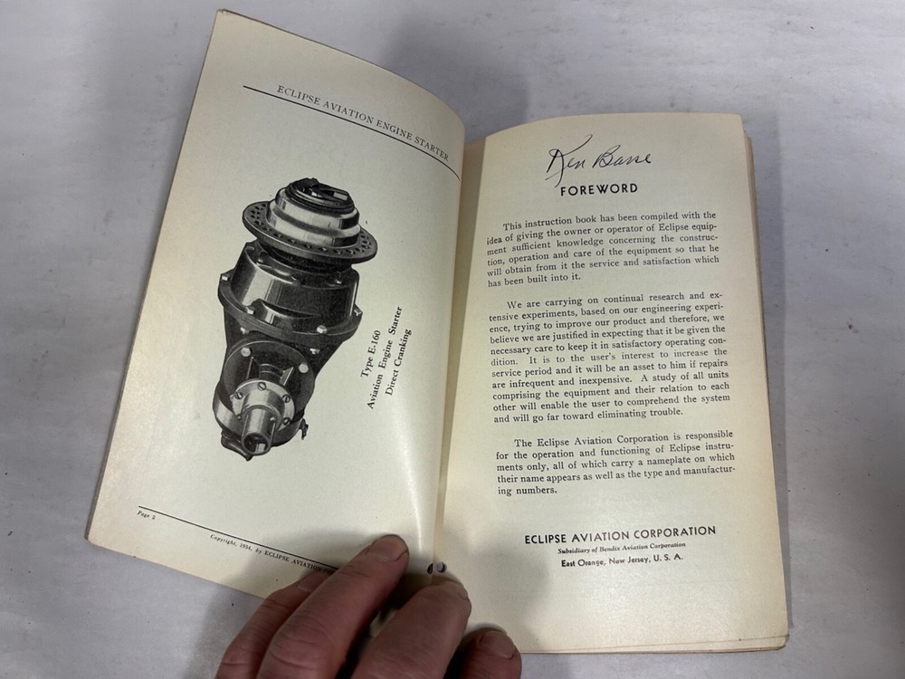 Vtg Eclipse Aviation No 20 Type E-160 Engine Starter Instruction Manual (A8)