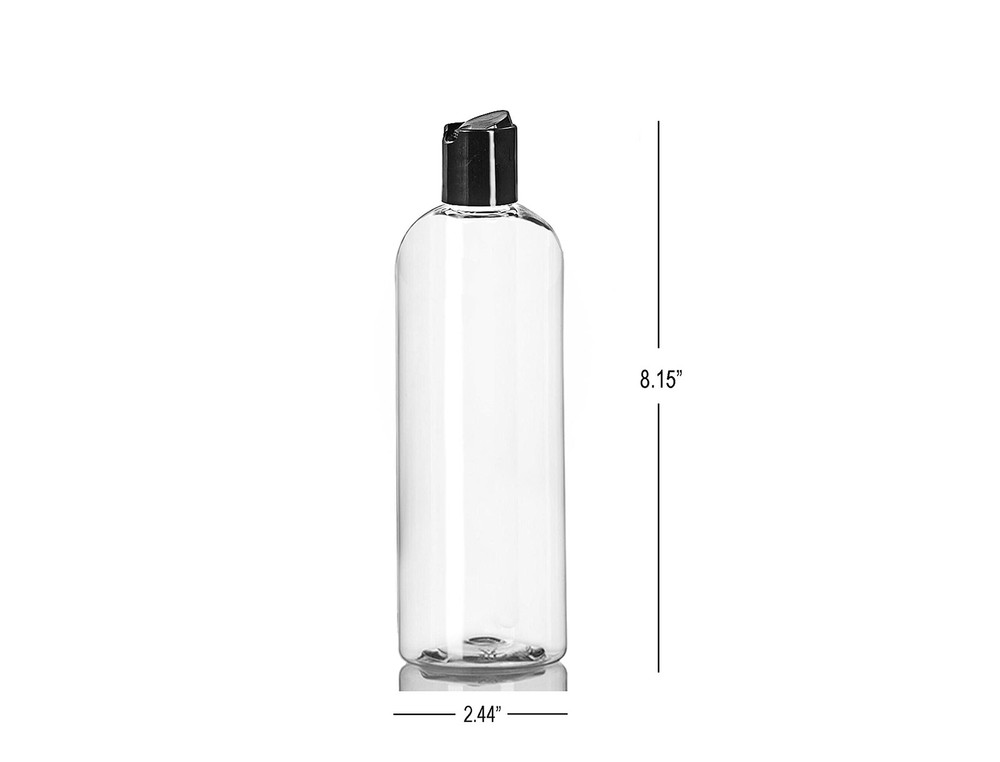 16 oz Clear Plastic Empty Bottles with Black Disc Top Caps, Squeezable Refill...