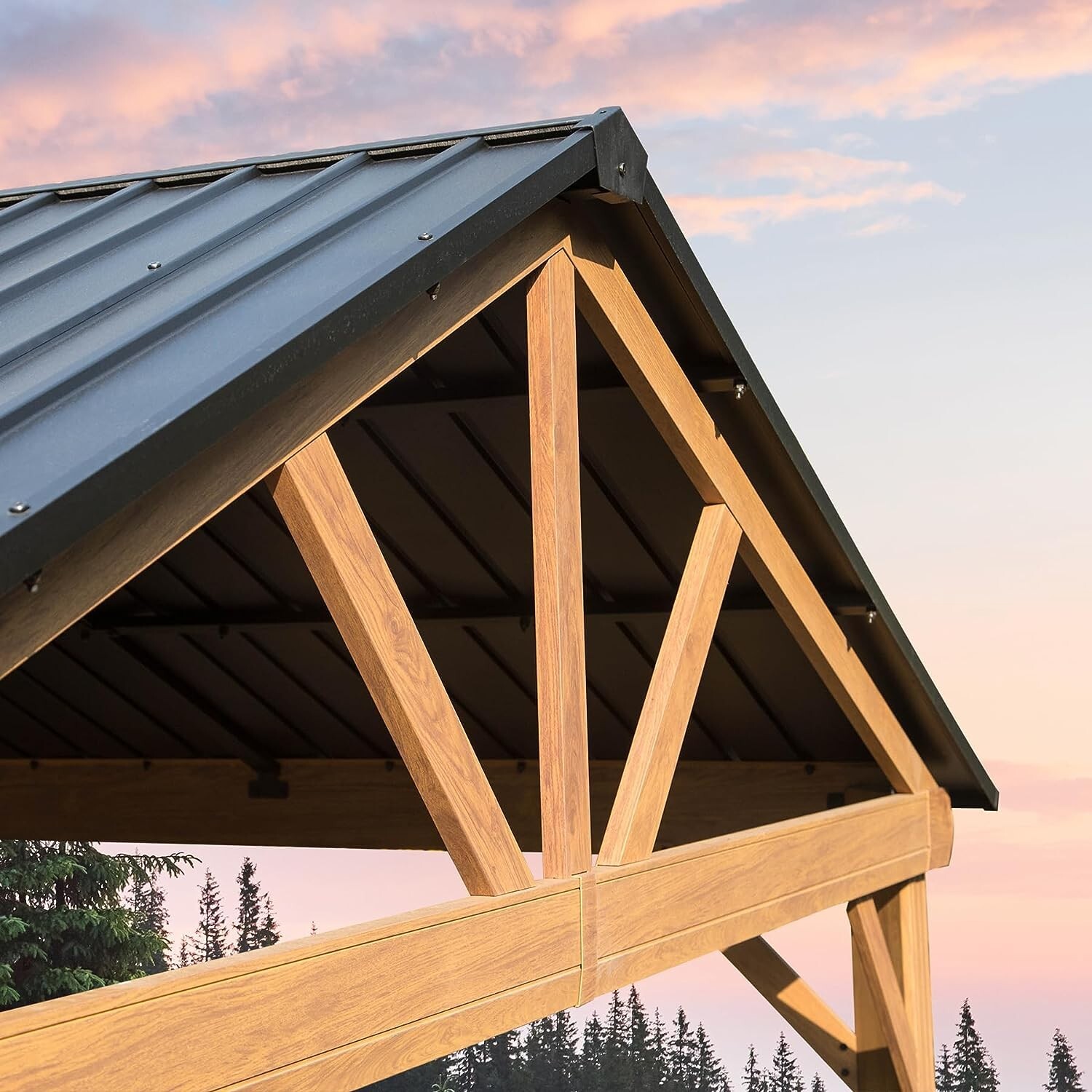 Domi 12' x 14' Outdoor Hardtop Gazebo w/Galvanized Steel Canopy(Wood Looking)