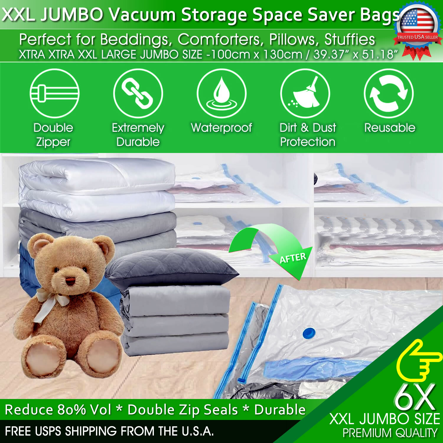 XXL Jumbo Vacuum Storage Bags Comforters Bedding Clothes Space Saver Hand Pump