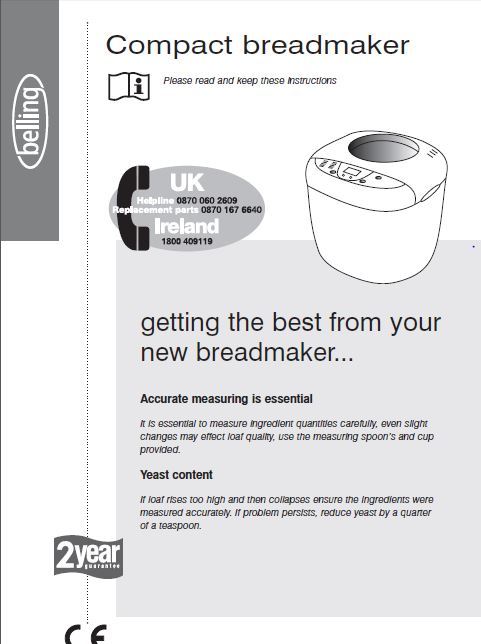 Belling Bread Machine Manual 48295, 84000, 84001