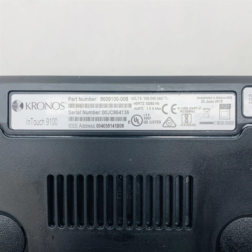 Kronos InTouch 9100 Time Clock Punch Touchscreen Panel Fingerprint (8609100-008)
