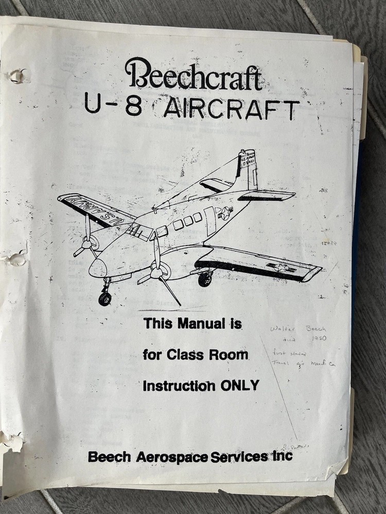 Beachcraft U-8 Aircraft Training Manual for Classroom Training Reference Only Og