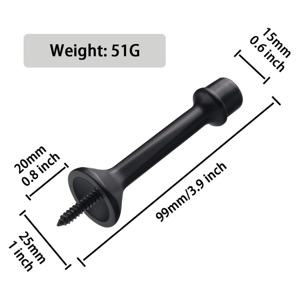 Solid Rigid Door Stop 3 Inch Heavy Duty Matte Black Rubber Tip 4 Pack