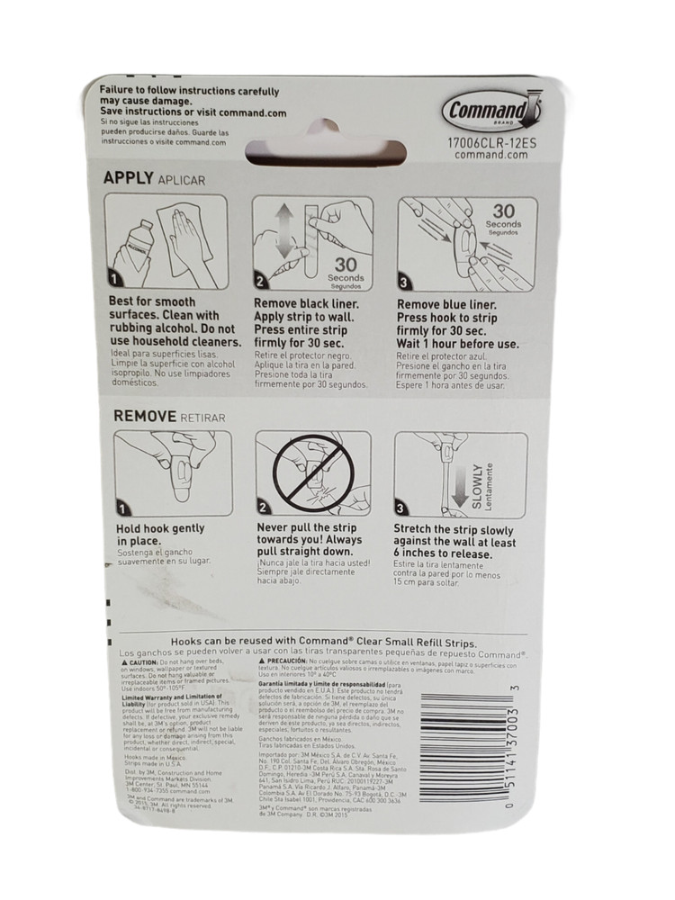 Command 12 Hooks 16 Strips Clear Mini Decorative Hooks .5 lb Hold - NEW