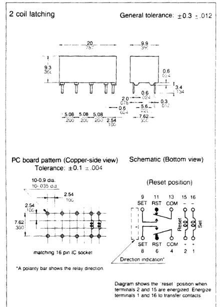 Relay DPDT, pcb mount, 12VDC two-coil latching, 0.3A @ 125VAC, sensitive