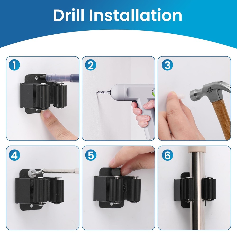 Yiows Broom Holder Wall Mount, 7PCS Hanger 7pack, 7pack
