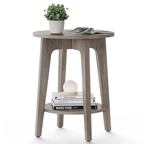 MAEZO Collection - Side Table, 2-Tier Small Round End Table, Greige 1 Pack