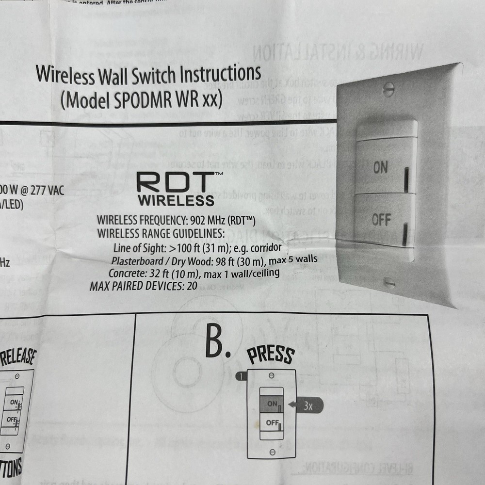 Acuity Controls Sensor Wall Switch SPODMR WR WH RDT Wireless Interface White New