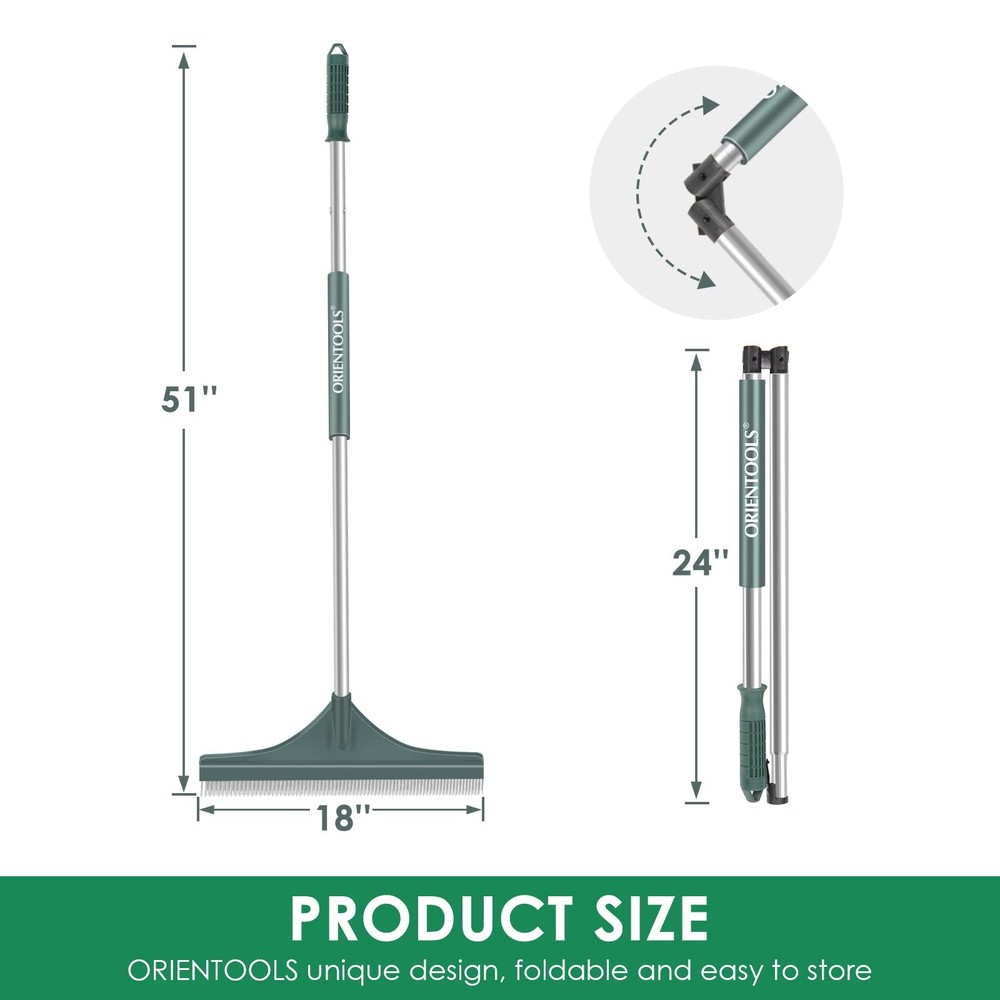 ORIENTOOLS Artificial Turf Rake, 51" Foldable Artificial Grass Rake with Adju...