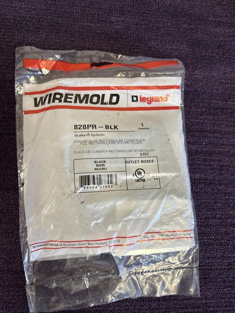 Wiremold 828PR-BLK Walker Systems Non-Metallic Rectangular Cover Plate