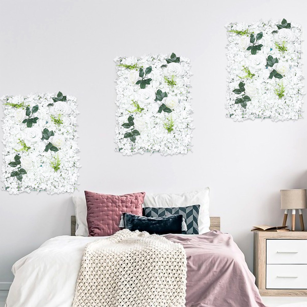 6PCS Artificial Flower Wall Panel White Hydrangea Rose Wedding Decor Backdrop