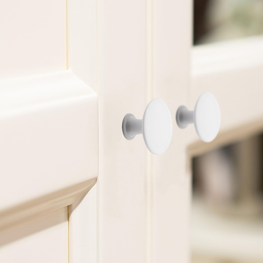 8 Pcs White Cabinet Knobs, Round Dresser Knob Kitchen Drawer Knobs, Single Ho...
