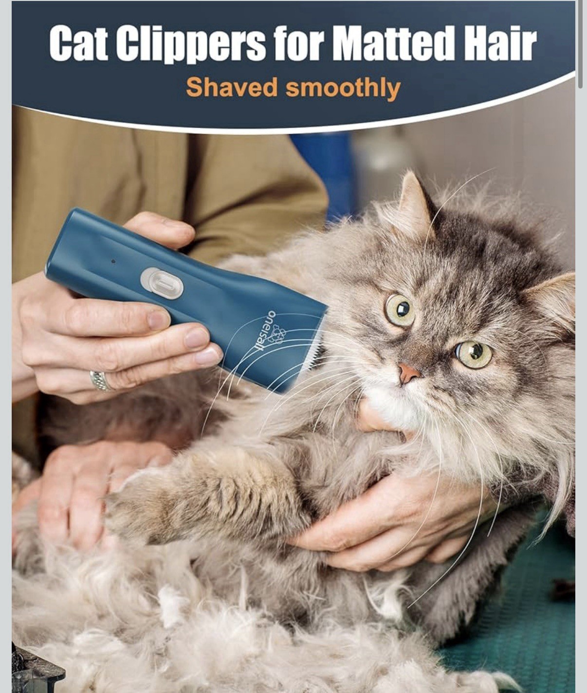 oneisall Cat Clippers Cordless Waterproof Quiet Pet Shaver for Matted Hair
