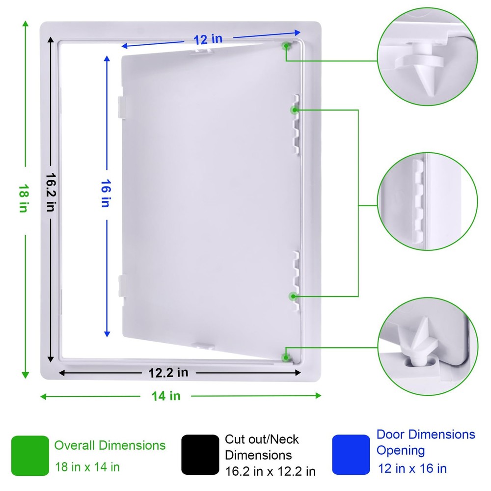White Plastic Plumbing Access Panel Door 12x16 Inch Removable Wall Ceiling