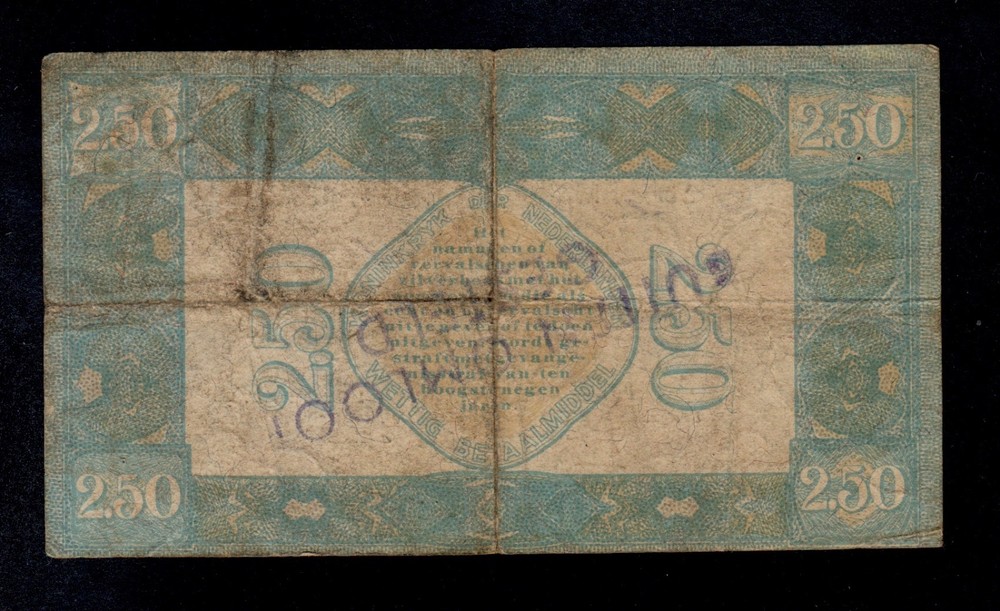 NETHERLANDS 2 1/2 GULDEN 1927 PICK # 20 FINE.