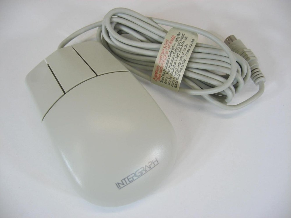 Intergraph PS/2 Three Button Wired Ball Mouse MUS9K Cleaned Tested NOS
