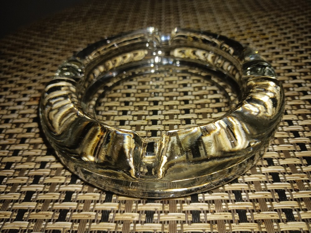 Cigarette Ashtray 1960s Vintage Heavy Clear Glass