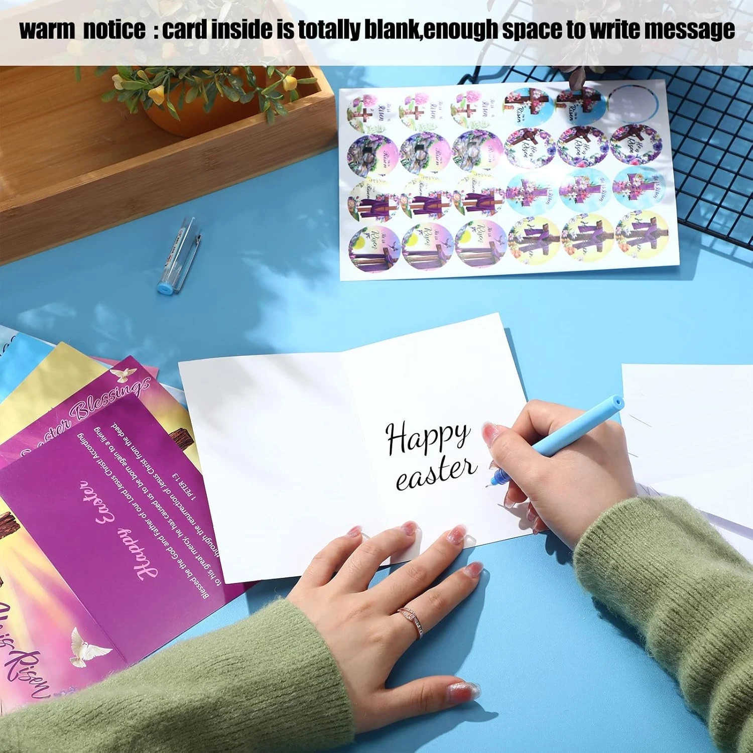 Easter Greeting Card Set with Envelopes and Stickers - 24 Religious Cards