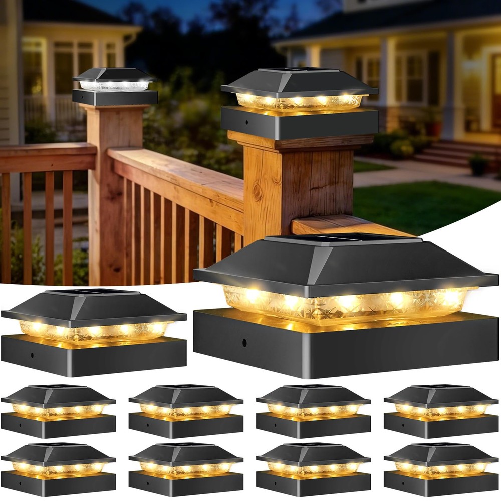 4x4 Solar Post Cap Light 10 Pack, 2 Modes 16 LED Fence Deck Post Lights Water...