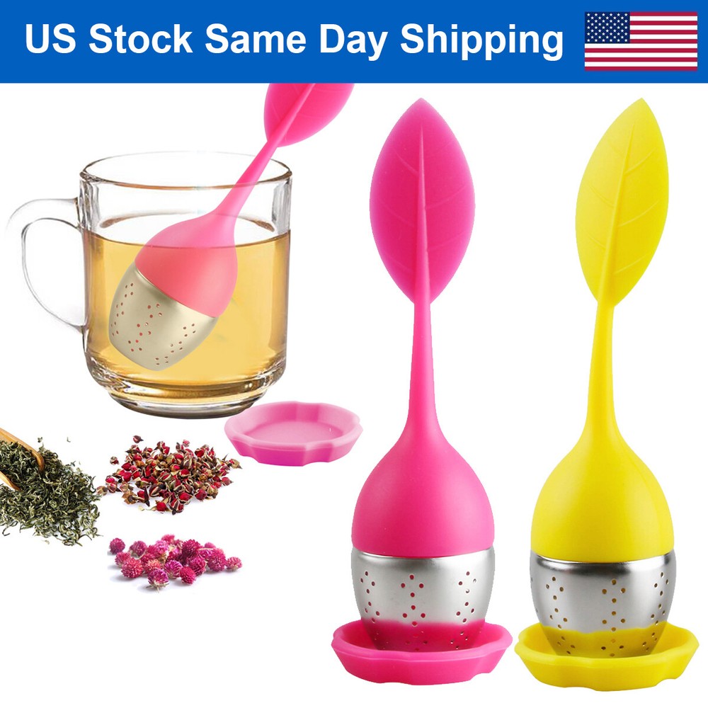 Silicone Tea Infuser Strainer Stainless Herbal Spice Filter Diffuser Pink+Yellow