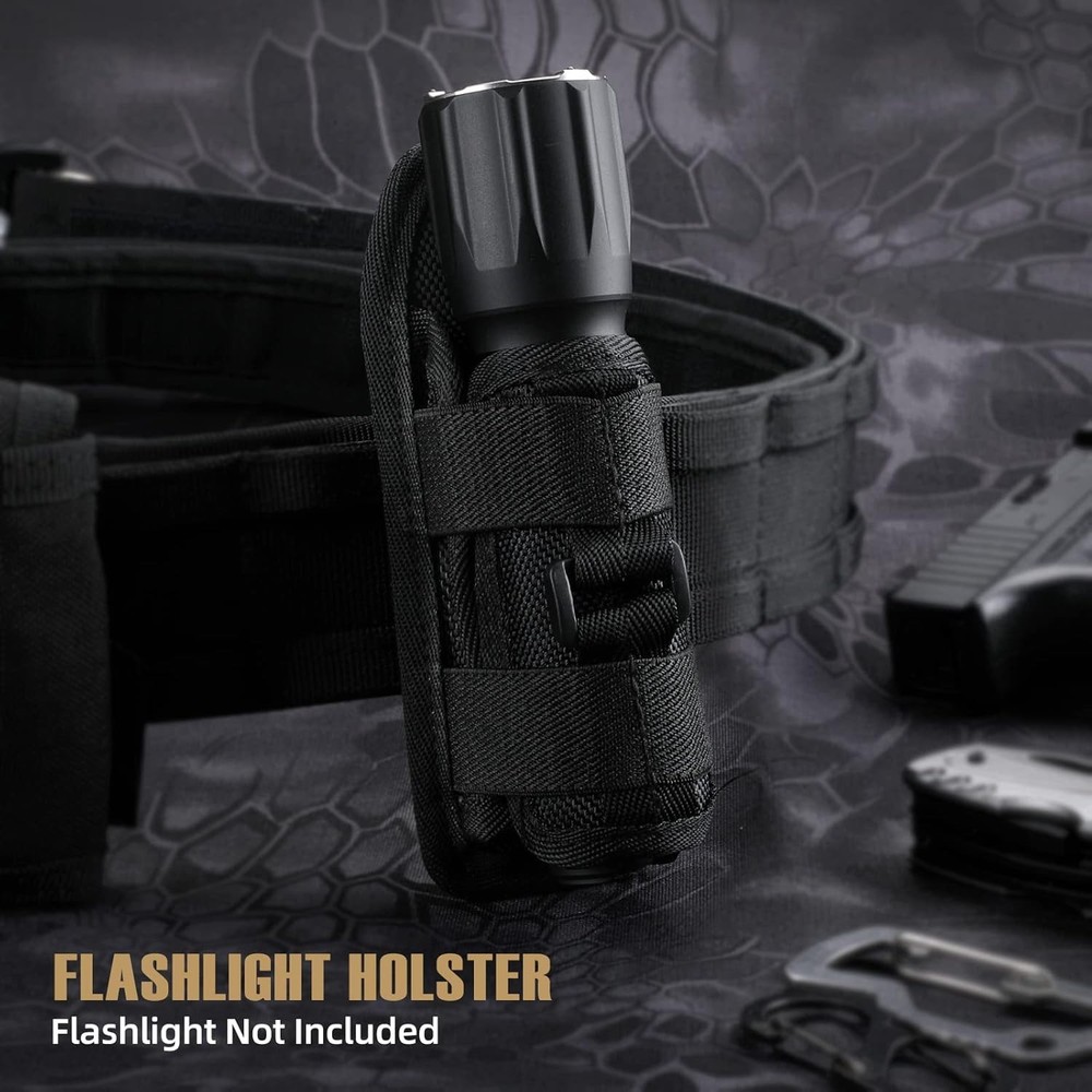 Tactical Flashlight Pouch Holster, Rotatable Free Size, Black