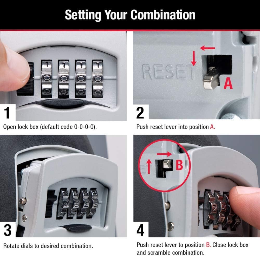 Master Lock 5401EC Wall Mount 4-Digit Combination Key Lock Box, 5 Key, Black