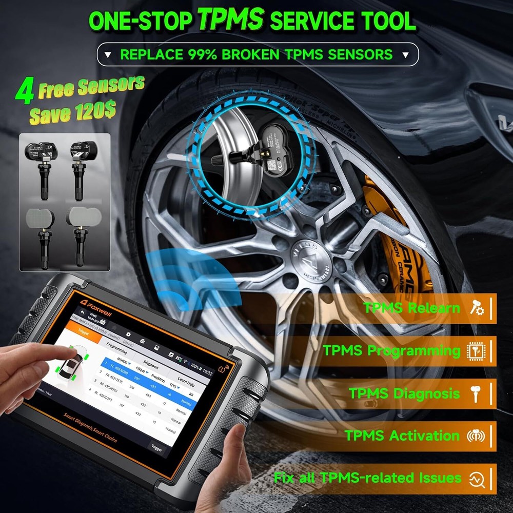 FOXWELL NT809TS OBD2 Scanner Diagnostic Tool TPMS Programming Car Bi-Directional