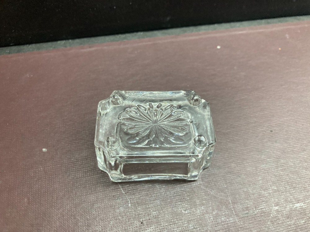 Vintage Unique Rectangular Glass Salt Cellar Open Salt with Spoon