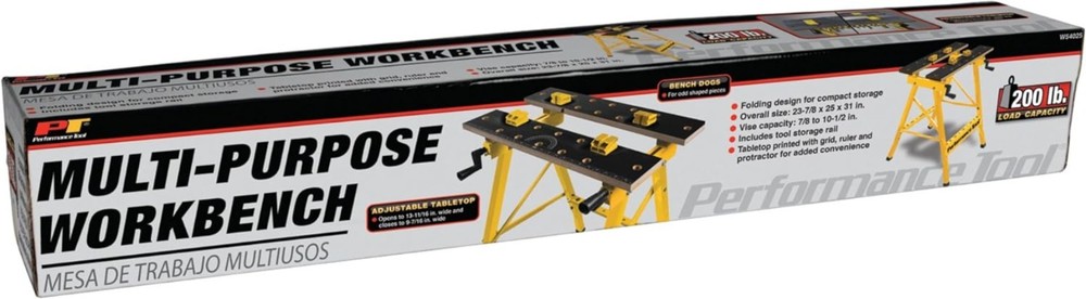 Multipurpose Folding Workbench with One-Handed Clamp & Printed Tabletop - Yellow