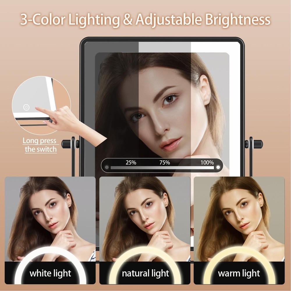 FASCINATE 5000mAh Rechargeable Wall Mounted Makeup Mirror, 8.7" Double Sided ...