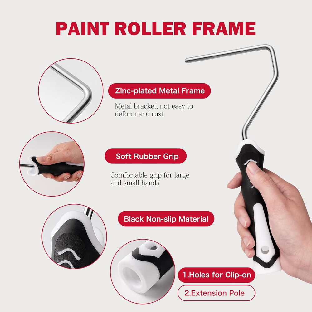 Paint Roller Kit-13 Piece, 4-Inch Microfiber Paint Rollers with Ergonomic Handle